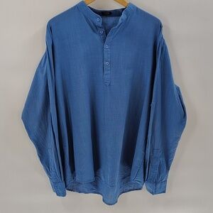 Coofandy Women’s Blue Button Front Long Sleeve Shirt Blouse Size Large